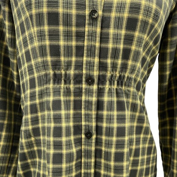 Royal Robbins Womens Button Up Plaid Green‎ Yellow Size Med Zip Pocket Elastic - Picture 2 of 9